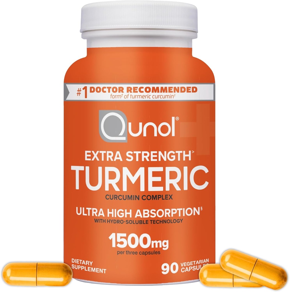 Turmeric Curcumin Capsules, Qunol with Ultra High Abxia 1500 mg, Ortak Destek, Diyet Supplement, Ekstra Kuvvet, 90 Vegetarian Capsules