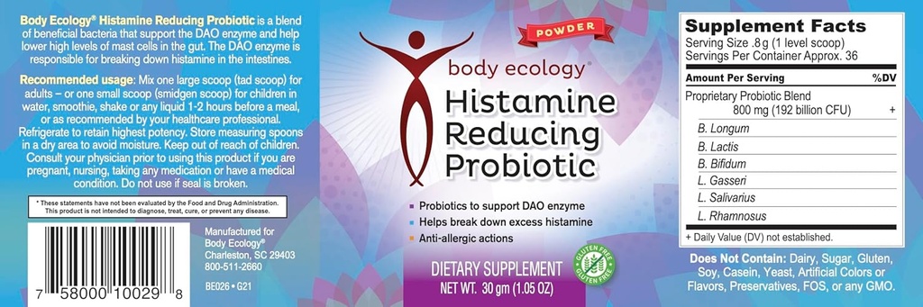 Body Ecology Histamine Probiyotik | Diyet Supplement | Toz (30 Grams)