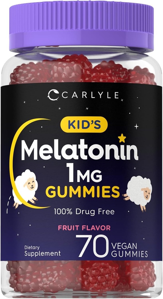 Carlyle Kids Melatonin Gummies | 1 mg 70 Kont | Meyve Flavor Gummy | Vegan, Non-GMO, Gluten Free