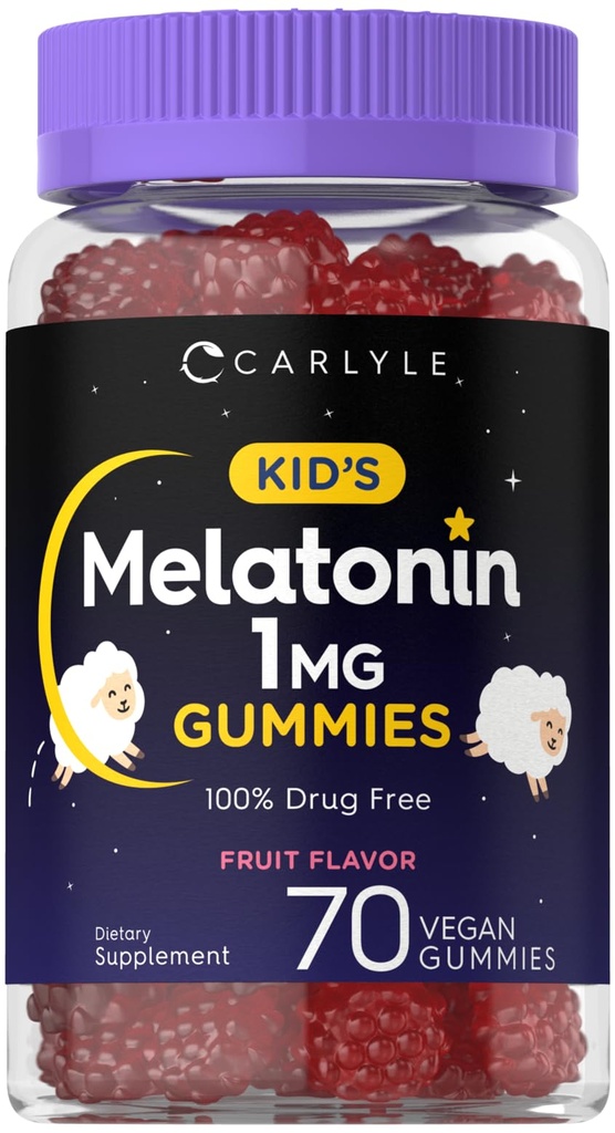 Carlyle Kids Melatonin Gummies | 1 mg 70 Kont | Meyve Flavor Gummy | Vegan, Non-GMO, Gluten Free