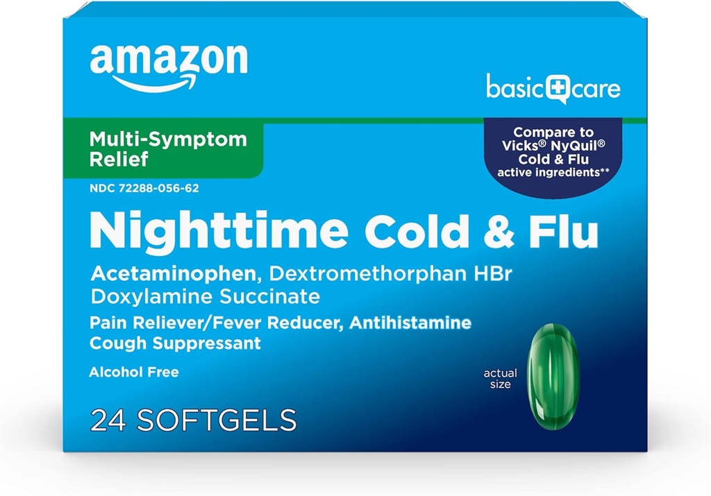 Basic Care Nighttime Cold & Flu, 24 Softgels