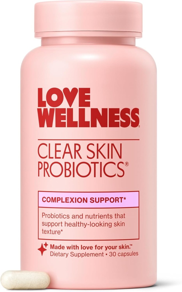 Love Wellness Clear Skin Probiyotik | Clear Up Hormonal Acne Pimples, Redness & Pore Minimizer | Skin Care with çinko, Bifidobacterium Longum & Chaste Tree Meyvesi | Acne Tedavisi | 30 Kont