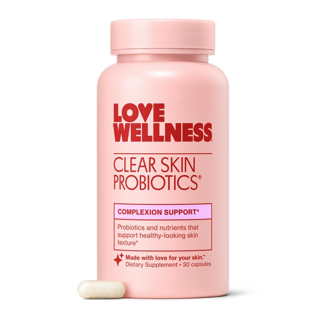 Love Wellness Clear Skin Probiyotik | Clear Up Hormonal Acne Pimples, Redness & Pore Minimizer | Skin Care with çinko, Bifidobacterium Longum & Chaste Tree Meyvesi | Acne Tedavisi | 30 Kont