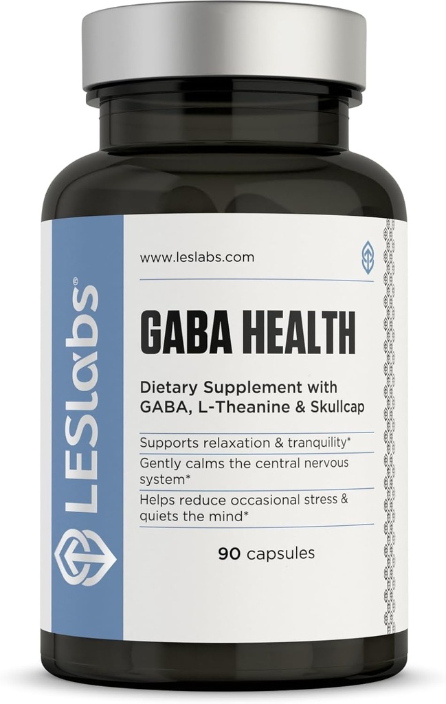 LES Labs GABA Health – Ηρεμία μυαλό & χαλάρωση, ανακούφιση από το στρες, υποστήριξη νευροδιαβιβαστών & βαθύ ύπνο – GABA, ταυρίνη, passionflower, Skullcap, L-Θεανίνη & Μαγνήσιο – Συμπλήρωμα μη ΓΤΟ – 90 κάψουλες