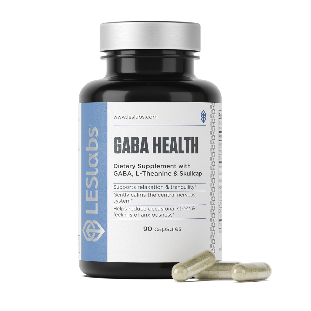 LES Labs GABA Health – Calm Mind & Relaxation, Stress Relief, Neurotransmitter Support & Deep Sleep – GABA, Taurine, Passionflower, Skullcap, L-Theanine & Magnesium – Non-GMO Supplement – 90 Capsules