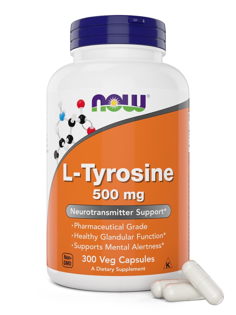 Τώρα Τρόφιμα L-Τυροσίνη 500mg, 300 κάψουλες - Μη ΓΤΟ - Υποστηρίζει τη διανοητική εγρήγορση - 500 mg Caps - Δωρεάν συμπλήρωμα φόρμας