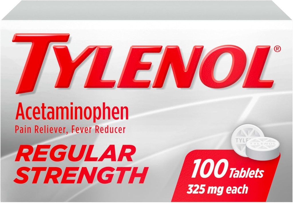 Tylenol Regular Strength Tabletleri 325 mg of Acetaminophen, Ateş Tanımları ve Ağrı Baş Ağrısı, Sırt Ağrısı, Kas Aches, Ortak Ağrı & Menstrual Cramps, 100 ctt