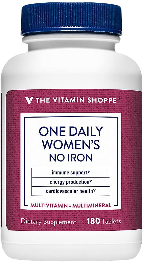 The Shoppe One Daily Women's Multivitamin with No Iron, 2,000IU Vitamin D3, Multi-Mineral Supplement, Supports Energy Production, Supports Cardiovascular ve Immune Health (180 Tablet)