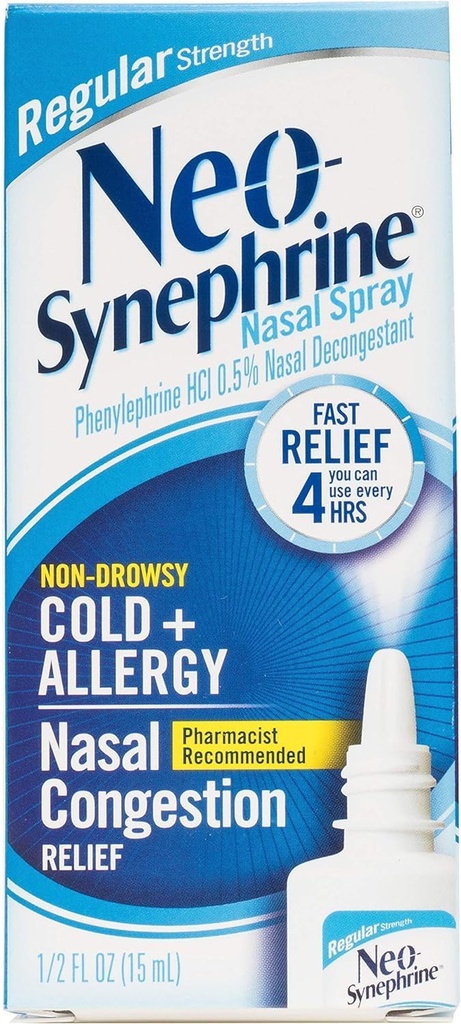 Neo-Synephrine Nasal Decongestant Spray Regular Strength 0,50 oz (PACK OF 3)