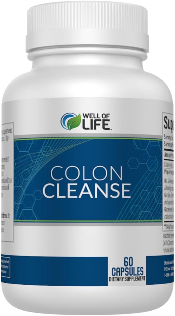 Well of Life: Colon Cleanse: Aloe Vera, Cascara Sagrada, Rhubarb Root, Bentonite. Digestion'da yardımcı olun, Relieves Constipation'a yardım edin. 700 mg | 60 Vegetarian Capsules. Vegan, Non-GMO. USA-Made.