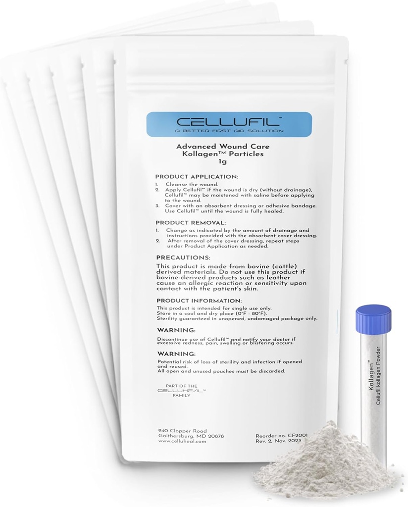 Cellufil Collagen Σωματίδια για Σύνθετη Φροντίδα Τραυμάτων - 10 Φιαλίδια - 100% Μη Υδρολυμένο Κολλαγόνο Βοοειδών για Αναγέννηση Ιστού, Πρώτες Βοήθειες & Μικρή Αιμορραγία