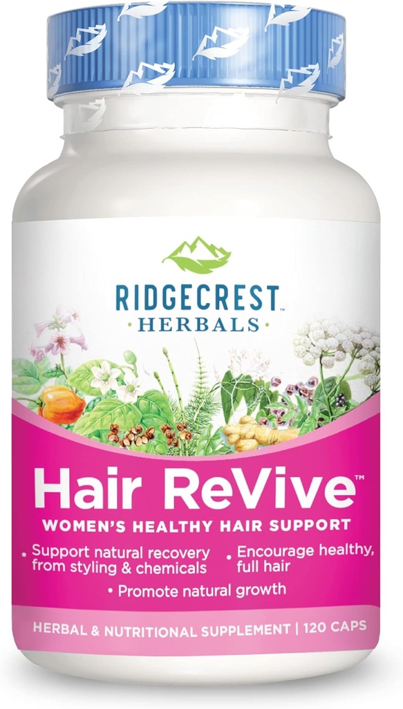RidgeCrest Herbals Hair ReVive, Διατροφικό συμπλήρωμα μαλλιών με βιταμίνη C, Βιοτίνη (6000mcg), Ψευδάργυρος, και χαλκός, Βιταμίνες μαλλιών για τις γυναίκες για να υποστηρίξει υγιή μαλλιά, δέρμα, και νύχια (120 Caps, 30 Servings)