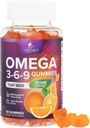 Omega 3 6 9 Gummies - Vegan Omega 3 Supplement Gummy - Essential Fatty Acids Oil 369 Kompleksi Kalp Desteği ve Kadınlar için Beyin Desteği, Erkekler ve Hamilelik, Balık Ücretsiz Non-GMO, Orange Flavored - 60 Gummies
