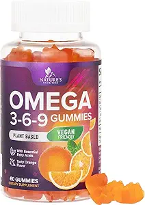 Omega 369 Gummies - Vegan Triple Omega 3 Supplement Gummy - Essential Fatty Acids Oil 3 6 9 Komplek Kalp Desteği ve Kadın, Erkekler ve Hamilelik, Balık Ücretsiz Non-GMO, Orange - 60 Gummies