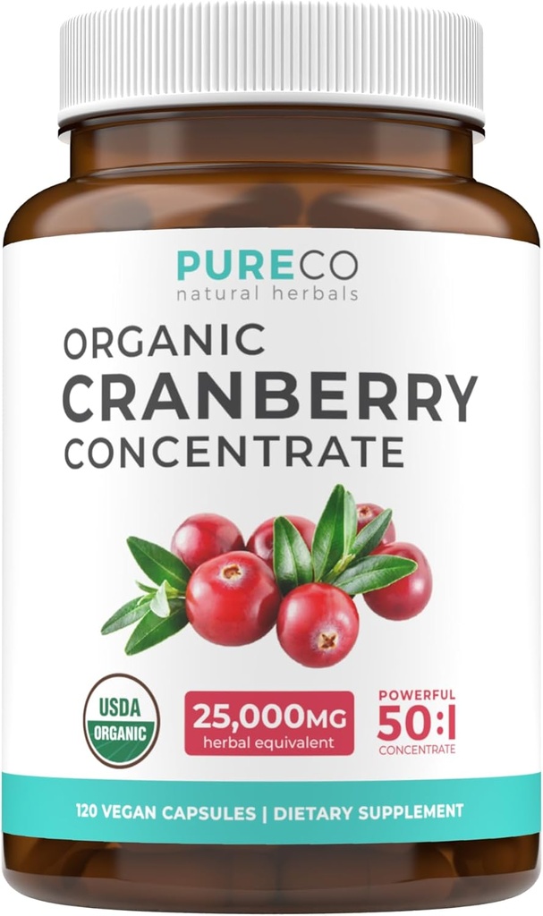 Organik Cranberry Extract Capsules – Super 50X Potency Cranberry Pills for Women to Support Urinary Tract Bladder and Kidney - Vegan Non-GMO USDA Organic & North American Sourced (4 Ay Supply)