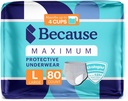 Because Maximum Incontinence Underwear for Men - Heavy Bladder Leak Protection, Ideal for Overnight Leakage, Sleek, Invisible Fit, Grey, Large - Absorbs 4 Cups - 80 Count (4 Packs of 20)