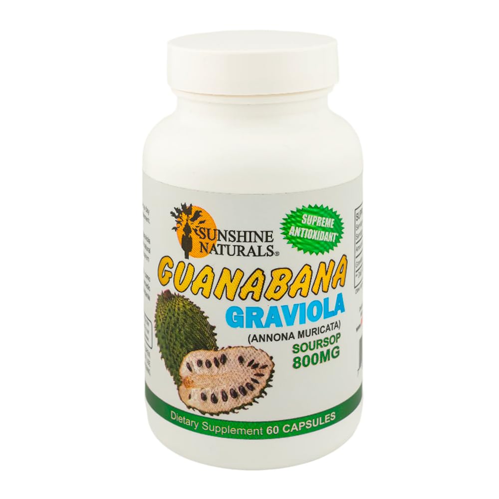 Sunshine Naturals Graviola Supplement. Immune Support, Digestive Aid, Antioksi Savunma ve Detoxification. Sağlıklı Digesasyon, Hücre Sağlığı ve Genel Sağlık teşvik eder. 60 Capsules.