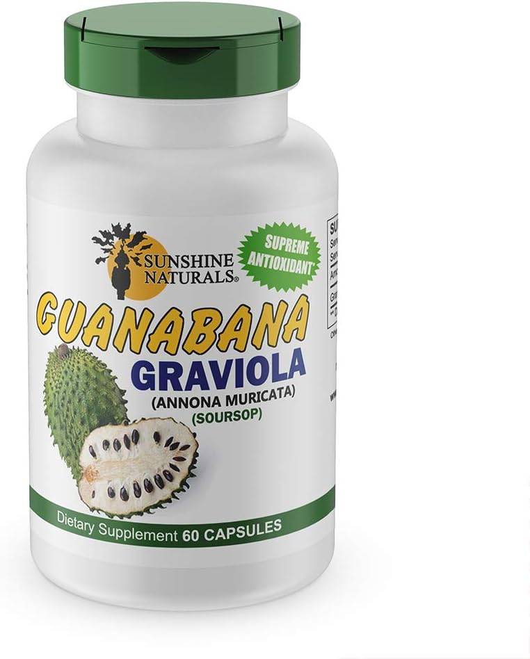 Sunshine Naturals Graviola Supplement. Immune Support, Digestive Aid, Antioksi Savunma ve Detoxification. Sağlıklı Digesasyon, Hücre Sağlığı ve Genel Sağlık teşvik eder. 60 Capsules.