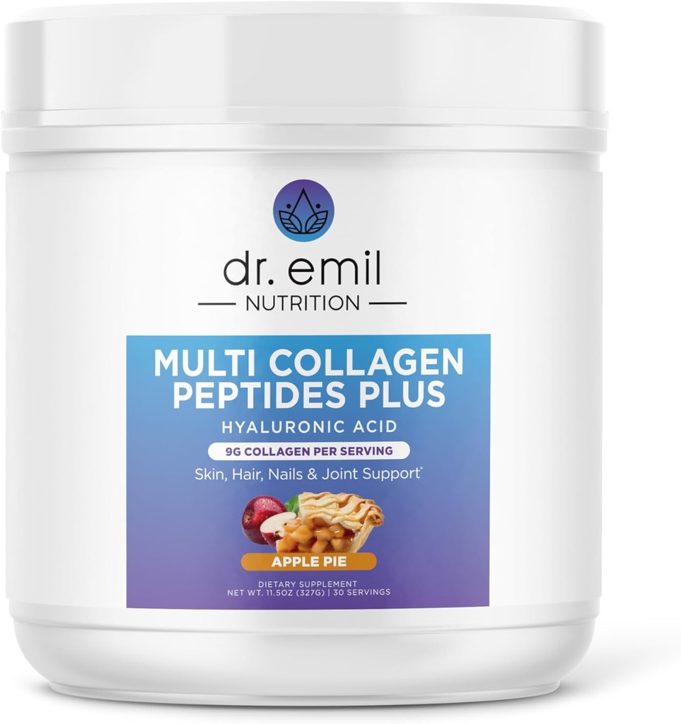 DR. EMIL NUTRITION Multi Collagen, Plus - Apple Pie Flavor | 9g Collagen + Hyaluronic Acid | Skin, Hair, Nails & Ortak Destek | Paleo & Keto-Friendly, Non-GMO, 11.3 ozzzz