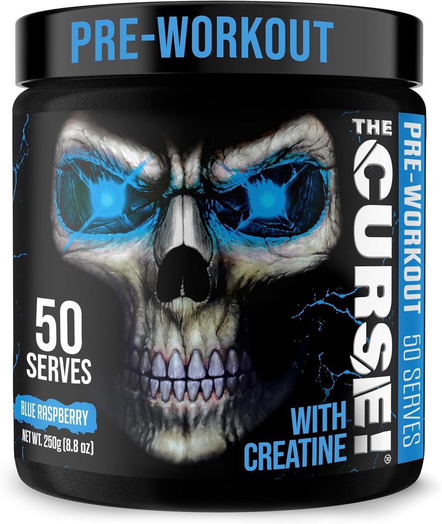 JNX SPORTS The Curse! Erkekler ve Kadınlar için Çalışma Tozu, Caffeine, Beta-Alanine, Tinatine, L-Citrulline, 50 Hizmet, Blue Raspberry Flavor – Boost Energy, Strength & Focus