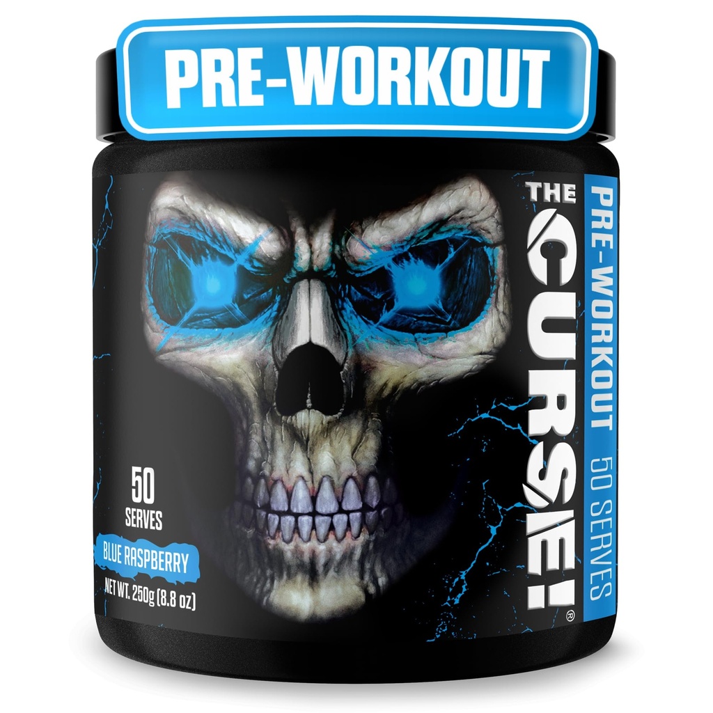 JNX SPORTS The Curse! Erkekler ve Kadınlar için Çalışma Tozu, Caffeine, Beta-Alanine, Tinatine, L-Citrulline, 50 Hizmet, Blue Raspberry Flavor – Boost Energy, Strength & Focus
