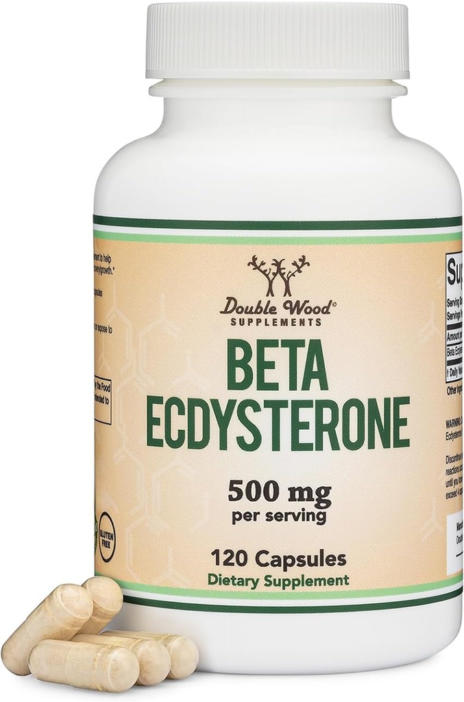 Beta Ecdysterone Supplement - 500 mg Per Servisi (120 Capsules, 60 Hizmetler) Erkeklerin Sağlığını Desteklemek için Güçlü Bitki Makyajı (Non-GMO ve Gluten Free) Double Wood