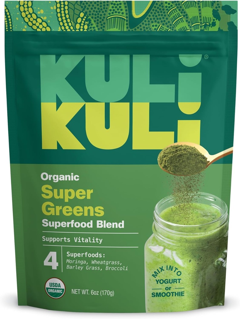Kuli Kuli Green Power [6 oz] - Super Greens Powder - Nutrient Dense Moringa, Wheatgrass, Broccoli & Barley Grass Blend - 100% Plant Based Organic Superfood Posder Sourced from Remote Farms
