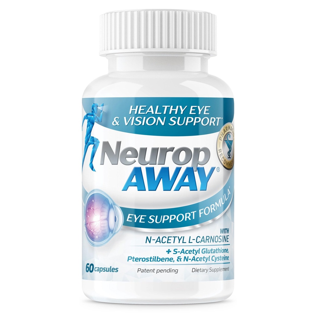 Συμπλήρωμα υποστήριξης ματιών NeuropAWAY 60CT με Lutein N-Acetyl L-Carnosine S-Acetyl Glutathione N-Acetyl Cystiene Pterostilbene Lycope Zeaxanthin για την υποστήριξη της υγιούς όρασης, βοηθά στη θολή και ξηροφθαλμία