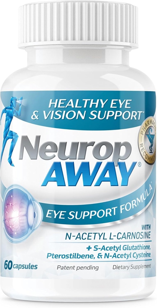 NöropAWAY Eye Support Supplement 60CT with Lutein N-Acetyl L-Carnosine S-Acetyl Glutathione N-Acetyl Cystiene Pterostilbene Lycopene Zeaxanthin to Support Health Vision, Helps Blurry and Kuru Eyes