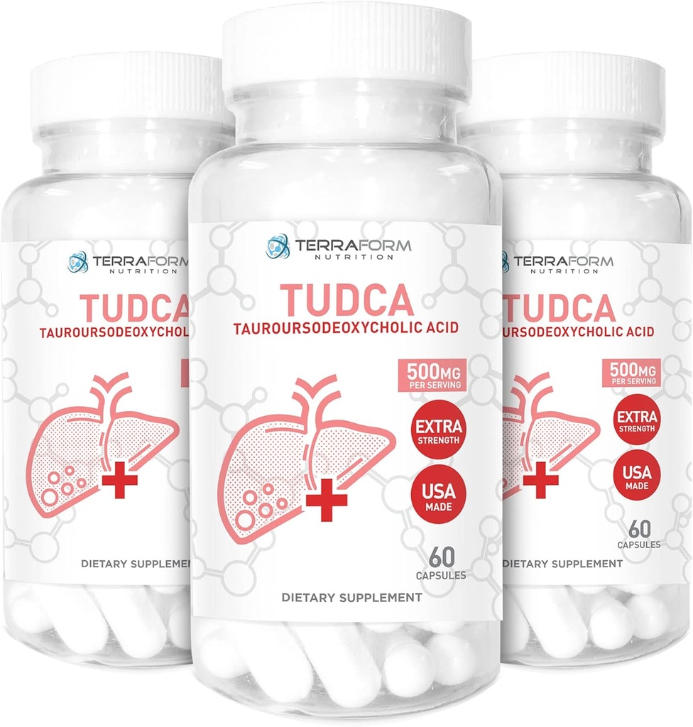 (3 Pack) Terraform Pure TUDCA (Taurussodeoxycholic Acid) - 500mg ανά υπηρεσία - Καθαρή ηπατική υποστήριξη & υγεία - 60 κάψουλες
