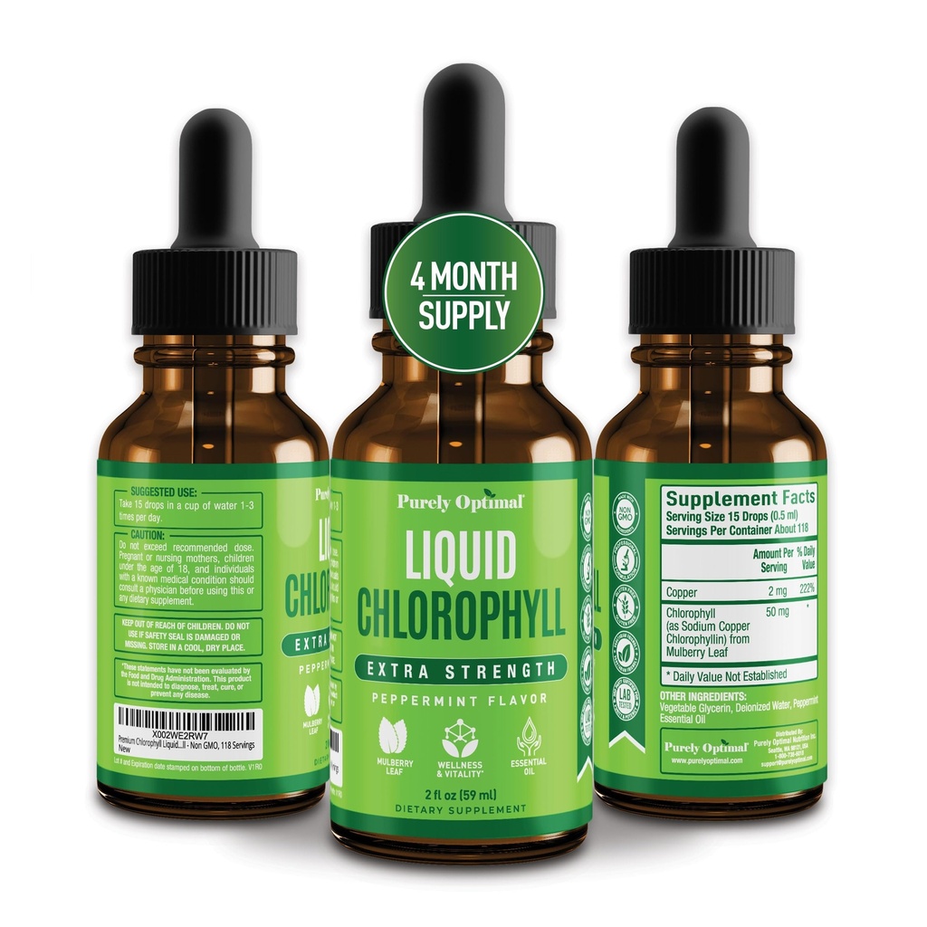 Premium Chlorophyll Liquid Drops -% 100 Natural & Gluten Free Liquid Chlorophyll - Non GMO, 118 Hizmet