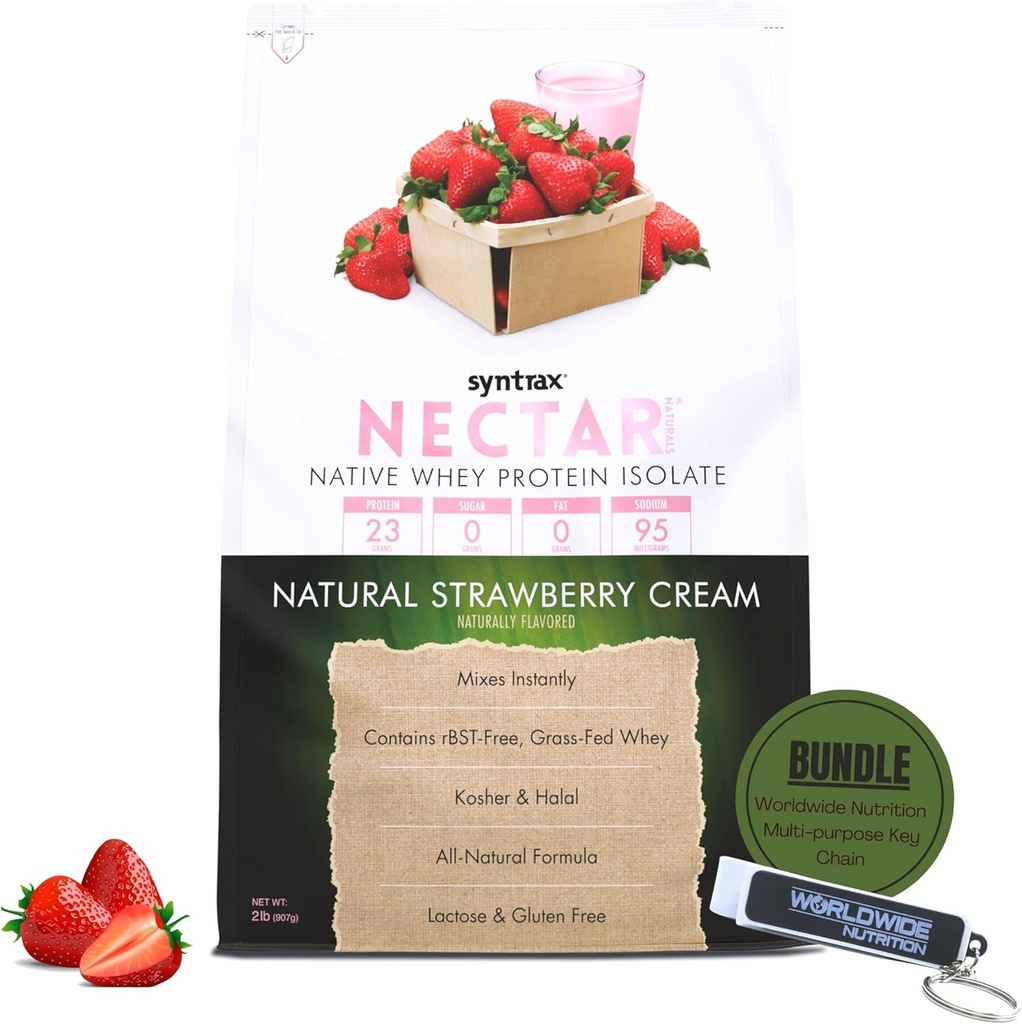 Syntrax Yerli Whey Protein Isolate - Kosher & Halal, Lactose & Gluten Free - Doğal Strawberry Cream Flavor - 2 Pounds - ile