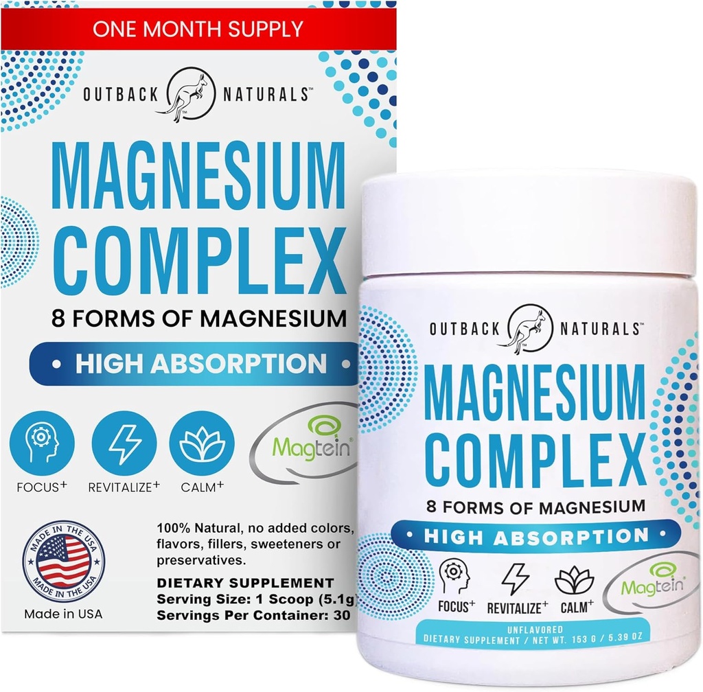 Magnezyum Kompleksi Toz - 8 Magnezyum türü, L-Threonate (Magtein), Glycinate, Malate ve Daha Fazla Beyin Sağlığı, Rahatlama, En Azorpsiyon - Unflavored, 30 Hizmetler