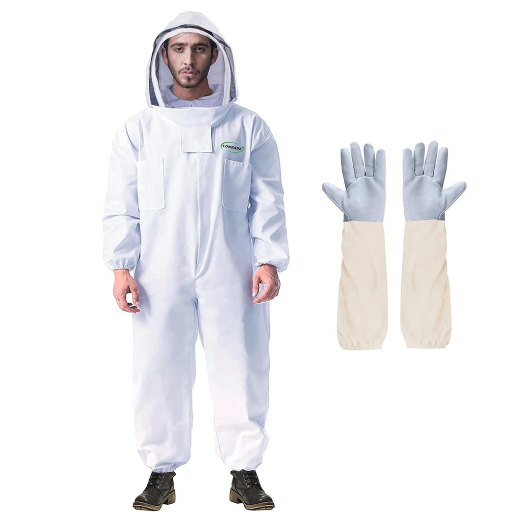 LONGADS Erkek Kadınlar için Profesyonel Arı Kabini, Arı Koruma Kabini, Glove &Ventilated Hood, Multi-Size Bee Outfit for Backyard and Bee Keeper for Bee Keeper Christmas Kostümü
