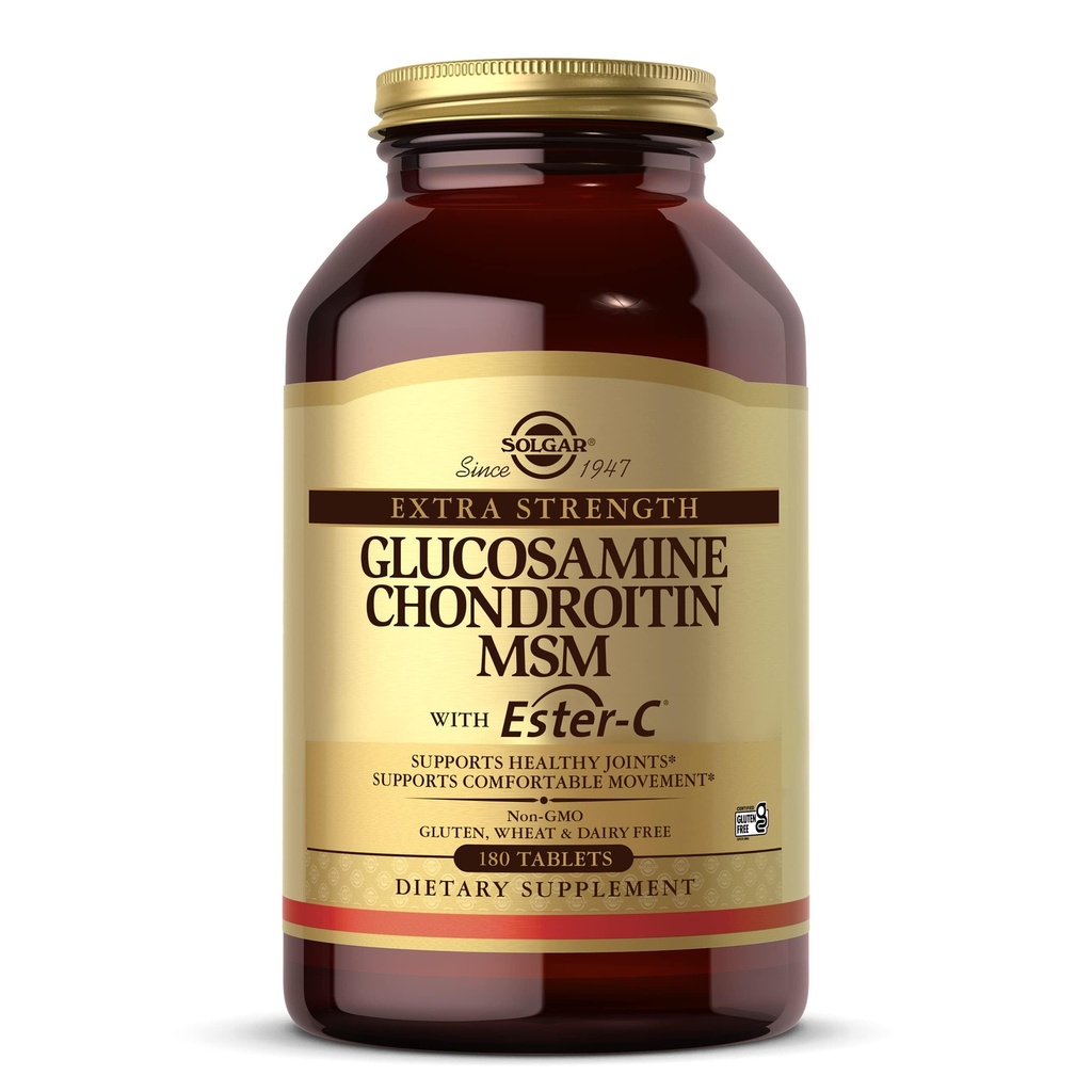 Solgar Ekstra Güçlü Glucosamine Chondroitin MSM w / Ester-C, 180 Tabletler - Sağlıklı Ortaklar, Destekler Rahat Hareket & Kolajn Formasyon - Non-GMO, Gluten No, Dairy No - 60 Hizmetler