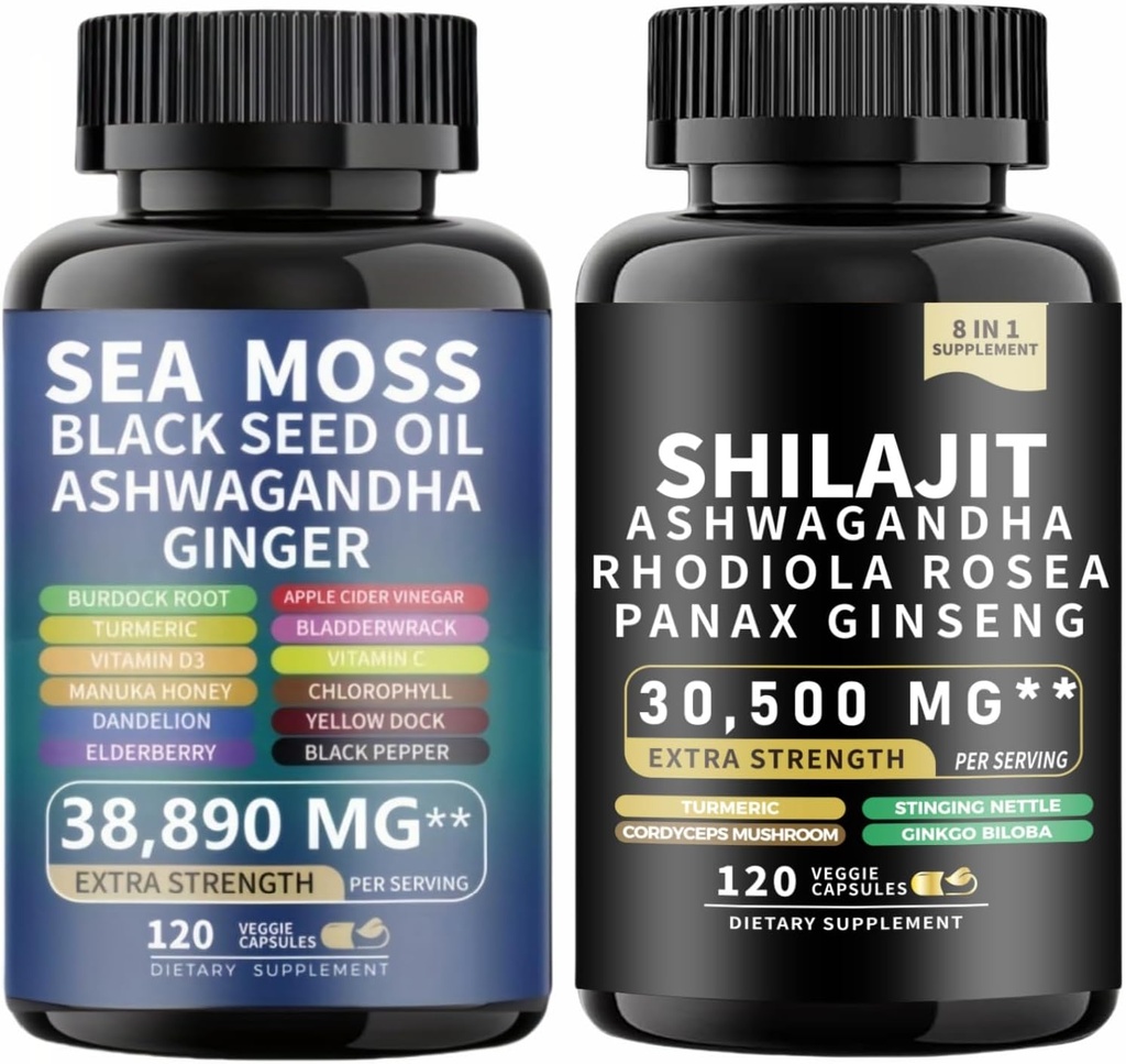 Θάλασσα Moss και shilajit Θάλασσα Moss Μαύρο σπορέλαιο Ashwagandha Ginger&shilajit rhodiola rosea panax Ginseng (120 κόμης)