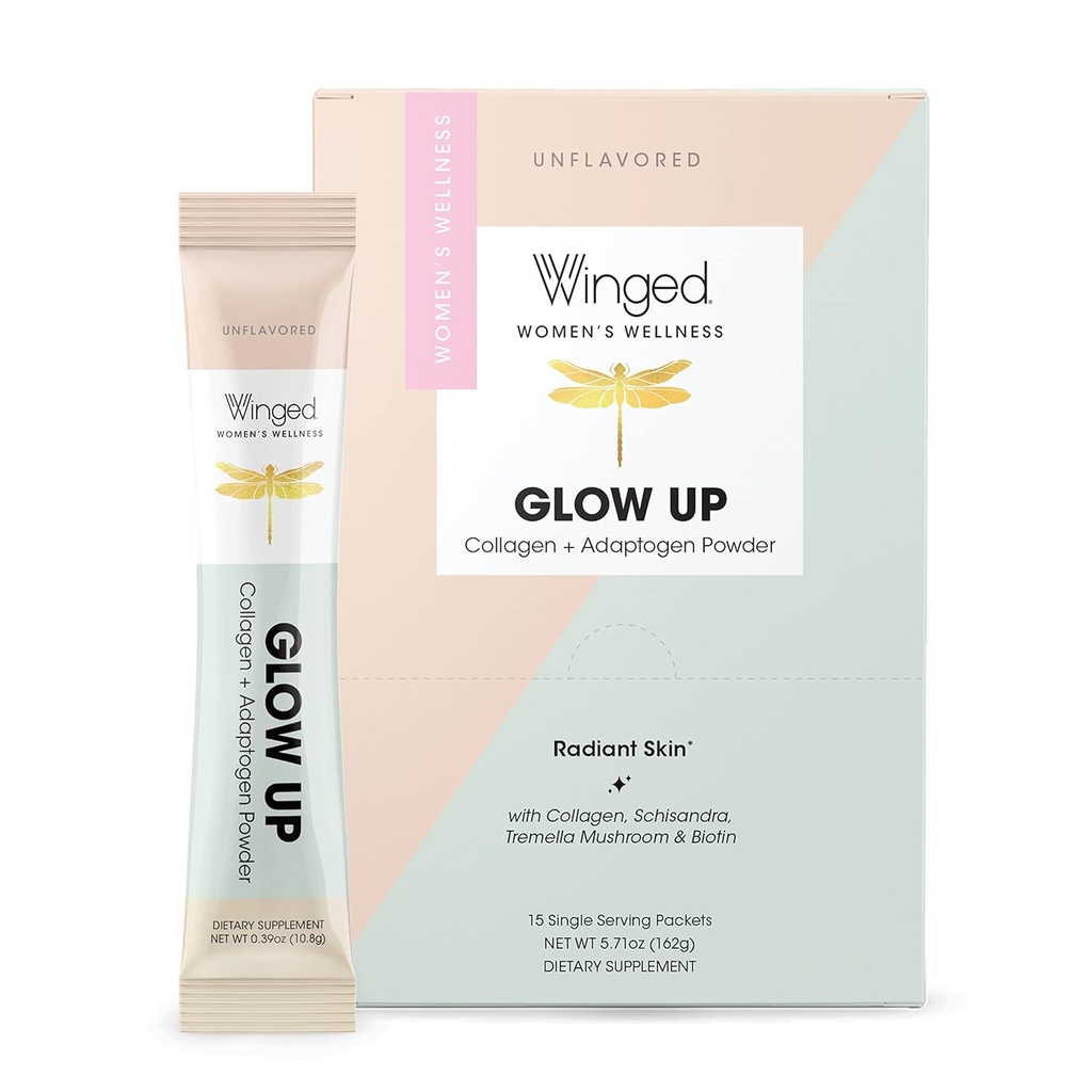 Kanatlı Glow Up Collagen Toz | Daha İyi Saç, Cilt, Kadınlar için Çiçeği | Fed Collagenandra W/Adaptogen Schisandra, Snow Mushroom, C & Biotin | Unflavored, Non Gmo, 15