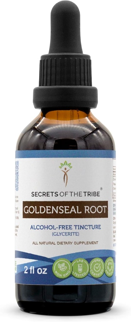 Secrets of the Tribe Goldenseal Root Tincture Alcohol-Free Extract, Goldenseal (Hydrastis Canadensis) Dried Root 2 oz
