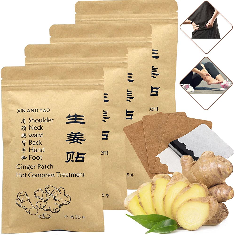 Lymph için 100bed Self-Heating Ginger Patch for Lymph, Blood Circulation, Pain Relief, Hand, Foot, Diz & Ortak, Stomach Bloating, Hot Compress Pad (12 * 8cm)