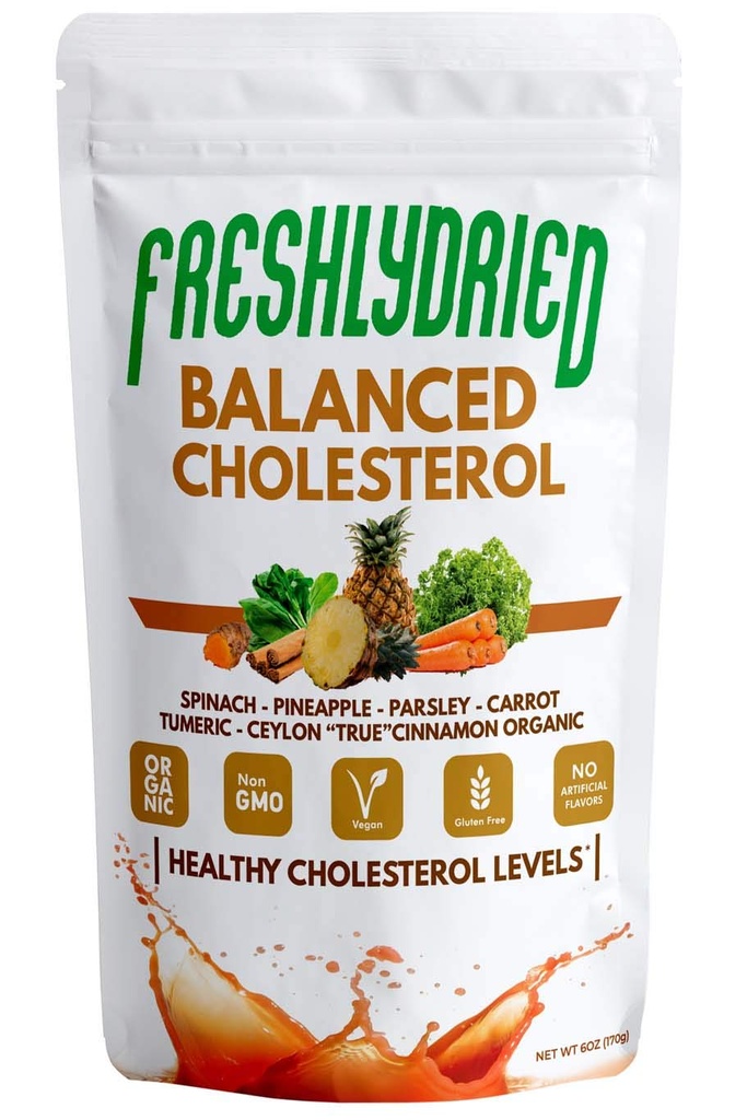 FreshlyDried Balanced Cholesterol Toz - Sağlıklı Cholesterol Seviyelerini Destekler - w/Tumeric, Ceylon True Cinnamon, Spinach, Parsley, Pineapple - Vegan-Friendly - 17 Hizmet - 6 Ounces