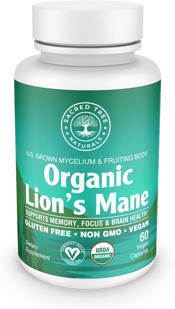 Organik Aslan'ın Mane Mushroom Capsules - 1.000 mg Yüksek Potency - Beyin Boost, Focus & Immune Support - Non-GMO, Vegan, 60 Count