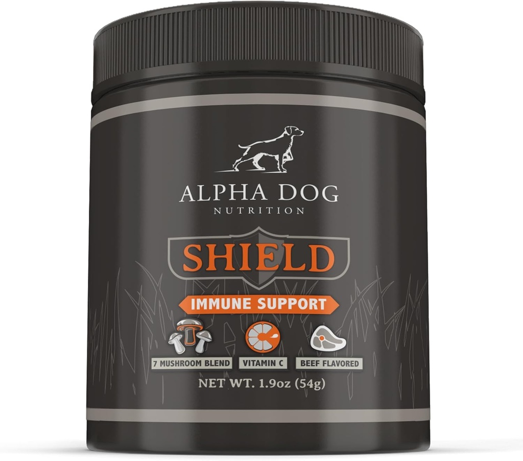 Shield Alerji Immune Support Supplement for Dogs by Alpha Dog Beslenme - 7 Beslenme Mushroom Toz Kompleksi + Vitamin C to Boost Immunity - Up to 60 Services for Small Breed Dogs, 54g