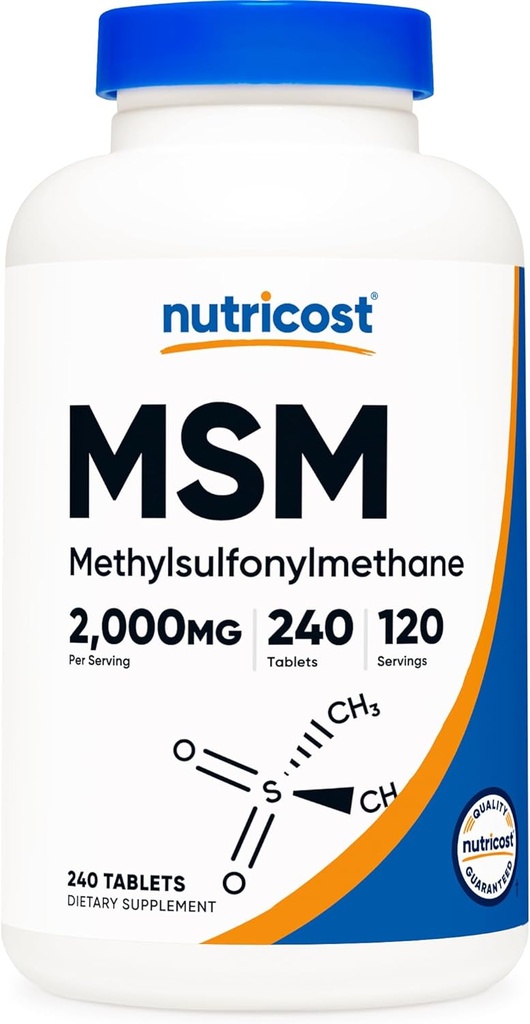 Nutricost MSM Tabletleri (Methylsulfonylmethane) 2000mg Per Servis, 120 Hizmet, 240 Tablet - Non-GMO ve Gluten Ücretsiz