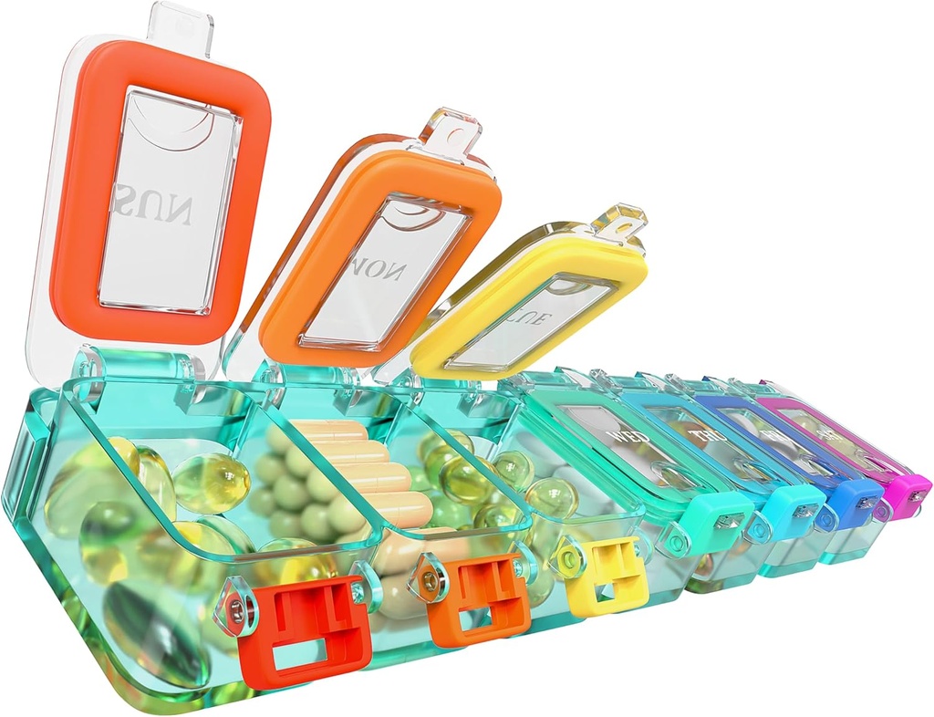 BEXEEN Haftalık Tıp Pill Organize Sular 7 Gün Büyük Pill Box Günlük Pill Case Cute Vitamin Organizer Port Pill Konteyner Seyahat Pills Sahibi XL Supplement İlaçları Bir Gün Bir Gün Daha Fazlası