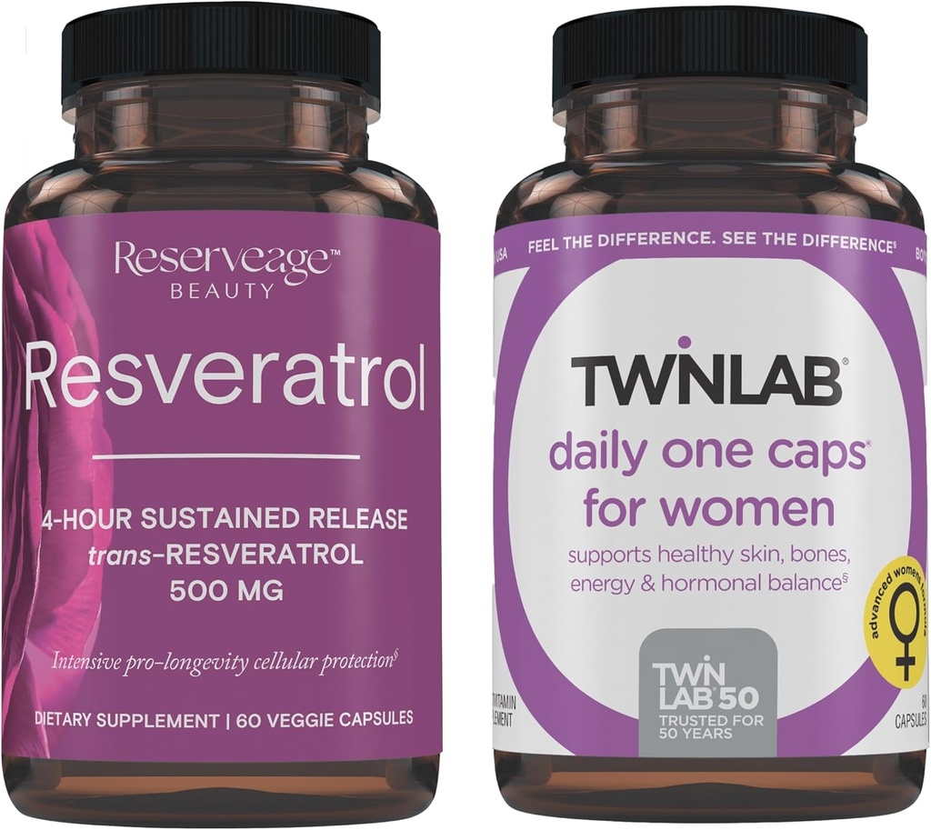 Reservage Beauty Resveratrol 500 mg - Παρατεταμένη-απέλαση Trans- ρεσβερατρόλη - Vegan Αντιοξειδωτικό συμπλήρωμα για τον εγκέφαλο & την καρδιά Υγεία 60 κάψουλες & Twinlab TWL Γυναικεία Καθημερινή One 60 ct