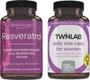 Reservage Beauty Resveratrol 500 mg - Παρατεταμένη-απέλαση Trans- ρεσβερατρόλη - Vegan Αντιοξειδωτικό συμπλήρωμα για τον εγκέφαλο & την καρδιά Υγεία 60 κάψουλες & Twinlab TWL Γυναικεία Καθημερινή One 60 ct