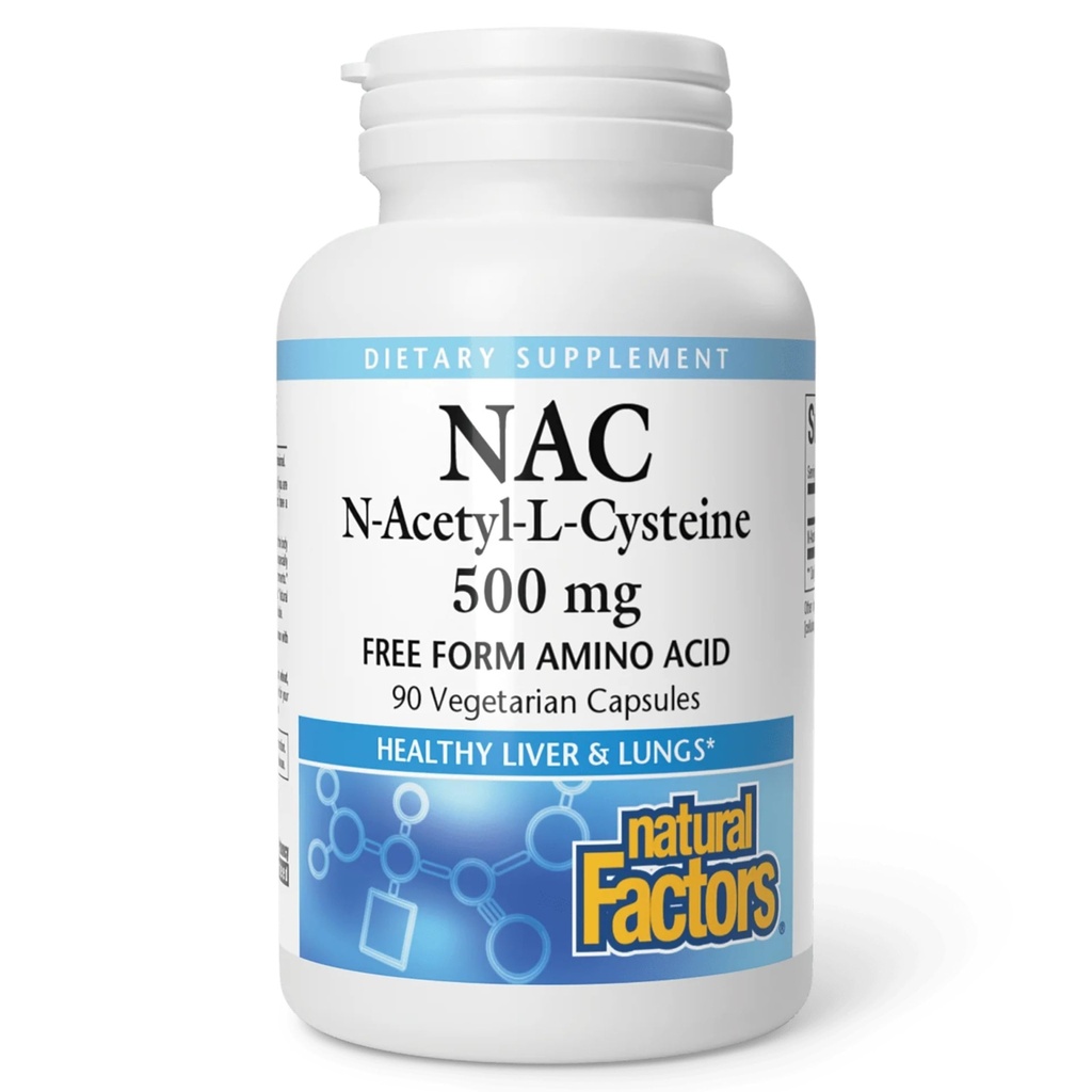 Doğal Faktörler N-Acetyl-L-Cysteine 500 mg - Sağlıklı Liver & Lungs - Antioksi Support Supplement Supports Immune System Health - 90 Vegetarian Capsules (90 hizmet)