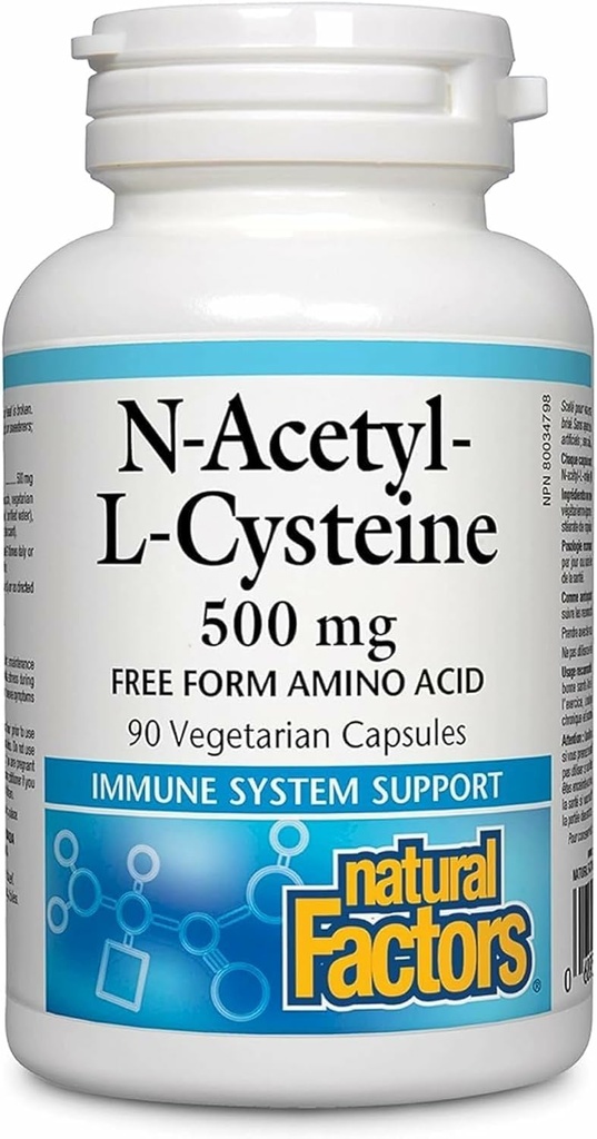 Doğal Faktörler N-Acetyl-L-Cysteine 500 mg - Sağlıklı Liver & Lungs - Antioksi Support Supplement Supports Immune System Health - 90 Vegetarian Capsules (90 hizmet)
