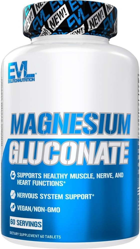 Evlution Beslenme Magnezyum Gluconate - Kas + Nerve + Kalp Sağlığı Supplement - Nervous System Support - Vegan & Non-GMO - 60 Hizmet