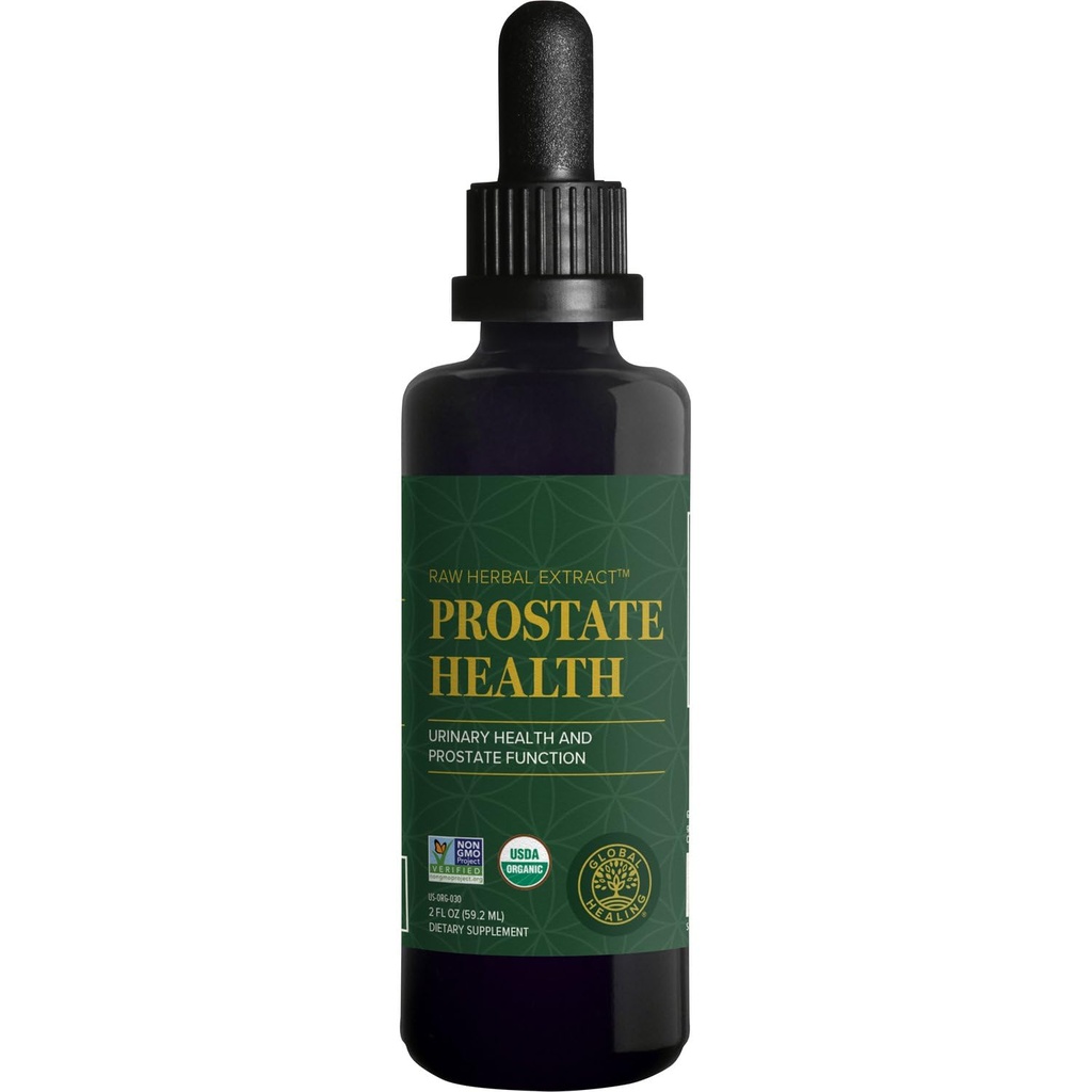 Global Healing Organic Prostate Health - Mens Health Supplement - Prostate Supplements Urinary Bladder Control, Frequent Urination Relief Bathroom Trips - 2 Fl Oz Oz